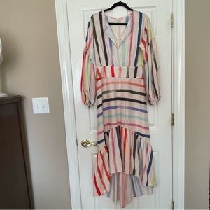 Striped short to long maxi dress in colorful stripes. Sz L